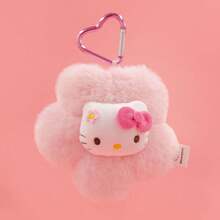 Miniso 1个Hello Kitty花朵毛绒吊坠，粉白可爱风格3D蝴蝶结和花朵装饰心形挂钩，可用于包包/钥匙链，可爱挂饰 - 彩色 - 查看 2