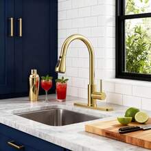 Gold Kitchen Faucet, Brass Kitchen Faucet With Pull Down Sprayer, Single Hole Stainless Steel Brushed Gold Faucet For 3 Hole Kitchen Sink Gooseneck For Commercial Modern Camper RV Farmhouse Bar Sink - Brushed Gold - View 12