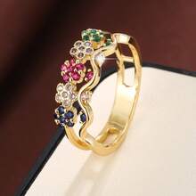 1pc Fashionable Ring For Women With Floral Design And Cubic Zirconia Stones - Multicolor - View 24