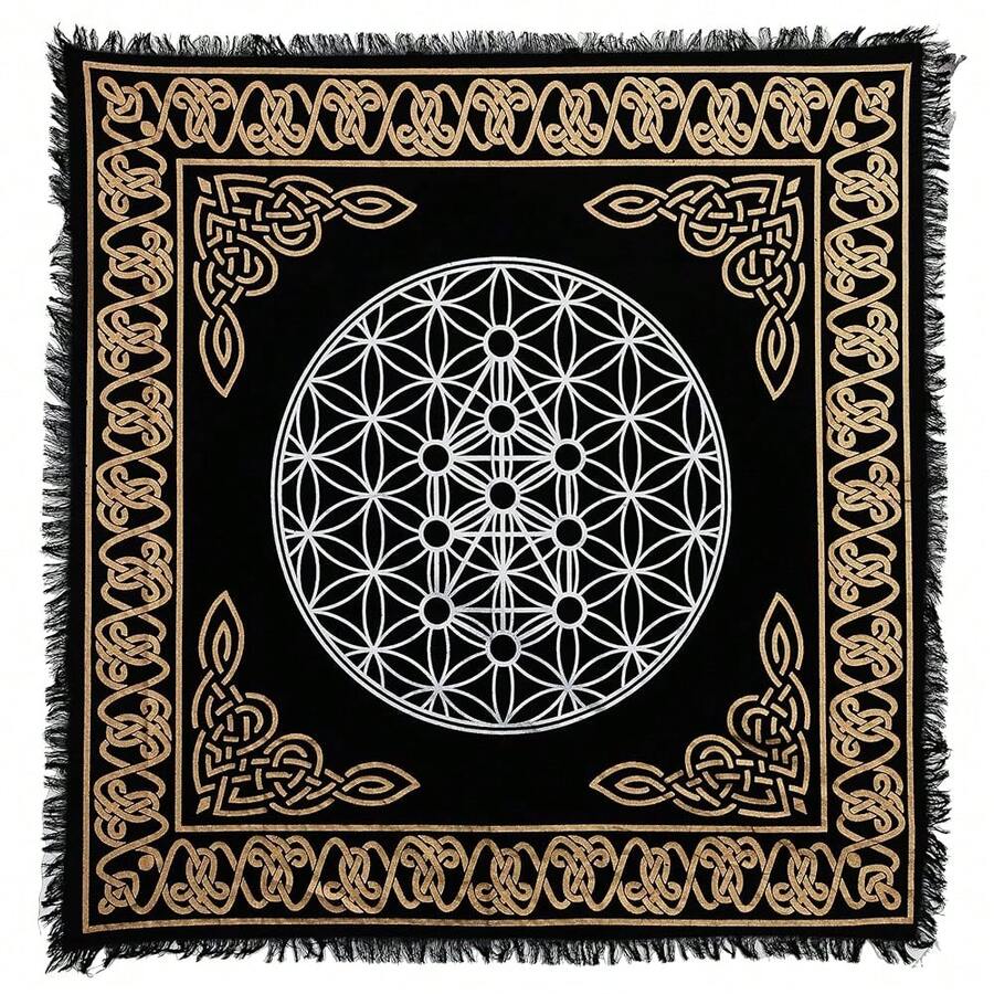 Consigners Altar Cloth Hexagonal Metatron Witchcraft Alter Tarot Spread Top Cloth Wiccan Square Spiritual 24 By 24 Sacred Cloth (Hexagonal Metatron Gold Silver),GeometricGoldSilver - Hình học Vàng Bạc - Xem 1
