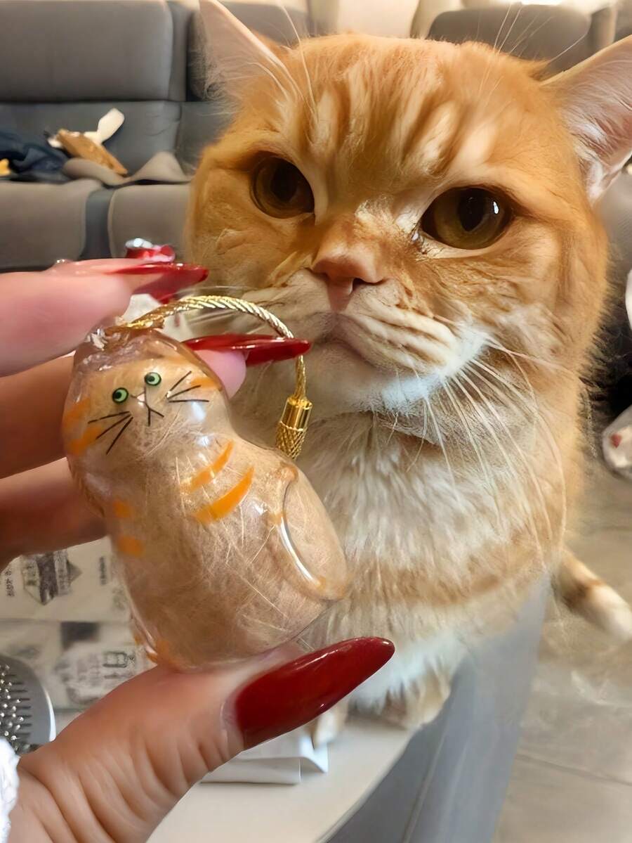1个透明宠物毛发收纳吊坠钥匙扣袋,可爱猫咪造型纪念容器,猫毛收集胶囊,密封宠物毛发收纳盒,适合DIY纪念吊坠,送给爱猫人士和宠物哀悼者的礼物,可用作礼品、汽车配件、包包挂件、可爱猫咪钥匙扣、猫咪饰品 - 彩色 - 查看 1