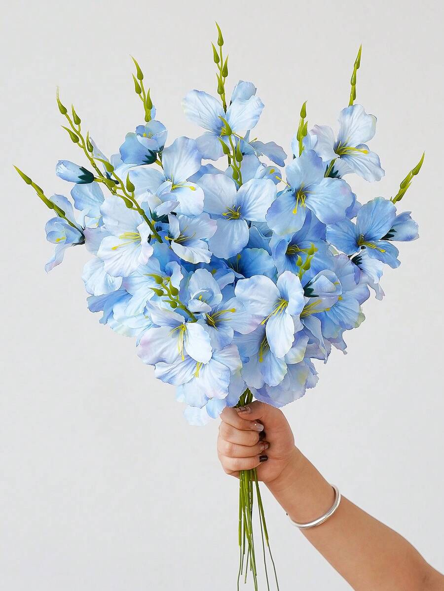 6pcs 55cm Artificial Silk Flowers Including Daffodil & Magnolia, Suitable For Home Living Room, Wedding Table Decor, Creating Romantic Theme, Also Applicable For Valentine's Day, Birthday, Graduation Ceremony - Baby Blue - View 1