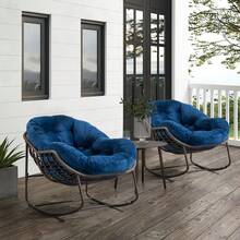 Silla mecedora de ratán para exteriores, silla reclinable con cojín acolchado para exteriores, para porche delantero, sala de estar, patio, jardín. 
 Blanco M4QV - Azul marino + acero + conjunto de tocador + algodón - Ver 3