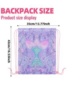 Mermaid Printed Polyester Drawstring Backpack, Adjustable Straps, Casual Bundle Pocket, Sport Gym Training Storage Bag, Shoes&Bag .Neutral Style, Mixed Color - one-size - View 3