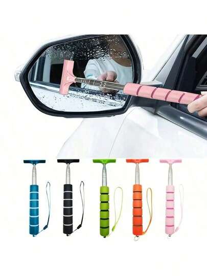 Raclette de pare-brise multifonctionnelle extensible, essuie-glace de rétroviseur de voiture avec manche extensible, grattoir de vitre de voiture rétractable, accessoires automobiles, nettoyant de lentille de voiture portable pour les gouttes de pluie, pratique et pratique