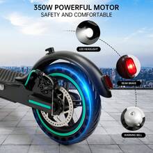 Areyourshop 8.5" Folding Electric Scooter For Adults Teens- 350W Motor, 25Miles Max Range, 21MPH Top Speed, Dual Brake System, Aluminum Alloy Body, App Control, Portable, Shock Absorption, LCD Display, Deco Lights - màu đen - Xem 2