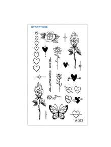 STARTTOOS 1 Sheet Y2K Black Rose, Flame, Thorn, Heart, Arrow, Butterfly Pattern Finger Tattoo Stickers - Black - View 4