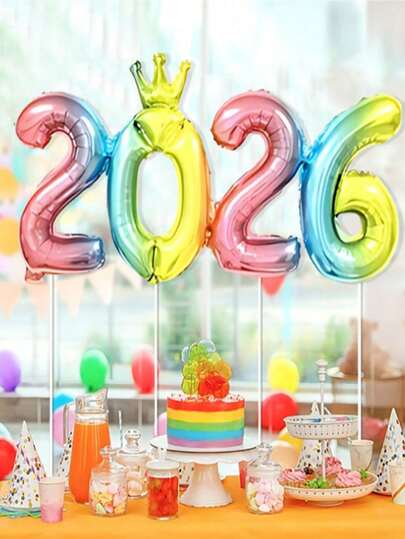1 pièce Ballon en feuille métallique avec couronne numérique 2026, décoration de fête pour la célébration du Nouvel An, décoration murale de fond