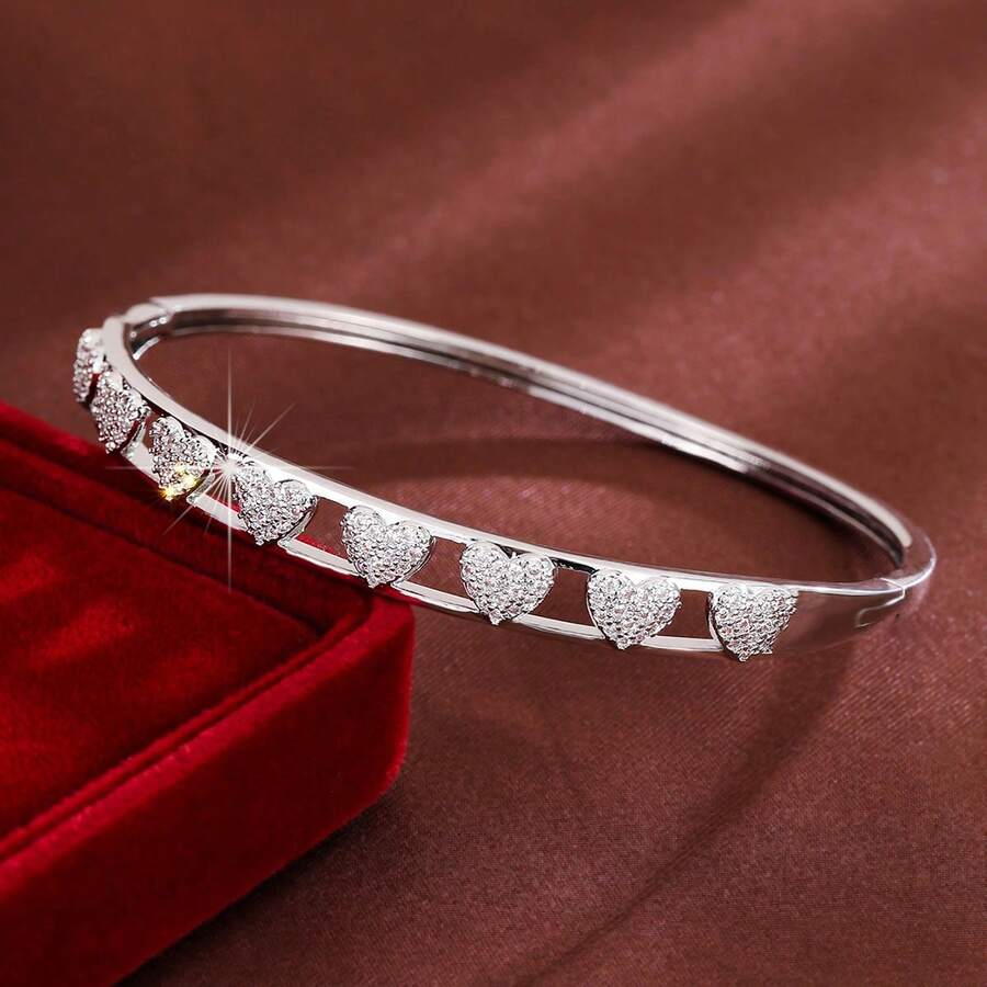 1 Stück modisches Armband für Frauen mit herzförmigem Zirkonia-Besatz, Paar-Geschenk Design - Verschiedenfarbig - Übersicht 1