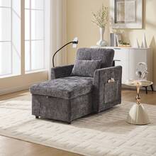 Reclining Armchair/Lounge Chair With Mobile Phone Holder, Single Armchair With Side Pockets And Large Storage Space, Chaise Lounge Suitable For Living Room, Bedroom And Reading Corner, Chenille - 灰色 - 查看 9