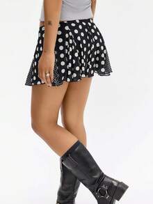 Y2K Women's Summer Mini Ruffle Skirts Polka Dots Cute Elastic Waist Coquette Skirt Sweet Short Skirt For Street Dating Tennis - 黑色 - 查看 2