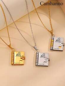 Camhanno 1pc Stainless Steel Book Shaped Necklace, Cute And Fun, Ideal Gift For Your Granddaughter (Or Friend Gathering) - Multicolor - View 3