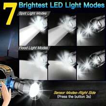 Lámpara de cabeza recargable para acampar, superbrillante con 7 modos, faro IP68 impermeable y ajustable - Negro - - Ver 3