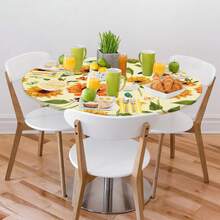 Flower Sunflower Round Tablecloth With Elastic Floral Fitted Round Table Cover Wipeable Circle Outdoor Table Cloths For Parties Dining Kitchen Decor Tablecloth Fit For 40\-44\ Tables,42inch(Round),E:Sunflower - E:sunflower - View 9