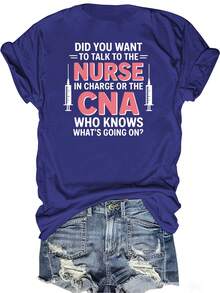 Teediy Women's Funny CNA & Nurse Slogan T-Shirt -  Comfort Fit Short Sleeve Round Neck Humor Top With "Did You Want To Talk To The Nurse In Charge?" Print For Nurses Day, Work & Casual Wear  Printed T-Shirt - màu đen - Xem 6