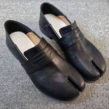 Split Toe Loafers British Style Patent Slip-On Slip-Off Casual Leather Shoes - Phần gót giày màu đen (hoàn thiện mờ) - Xem 2