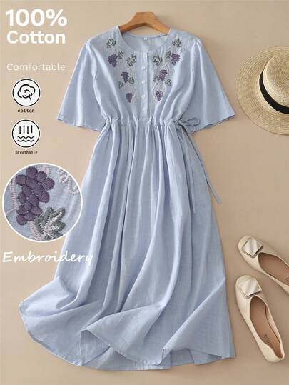 فستان نسائي فضفاض الخصر بسحاب، مطرز بطراز قديم للعطلات، أنيق للربيع والصيف