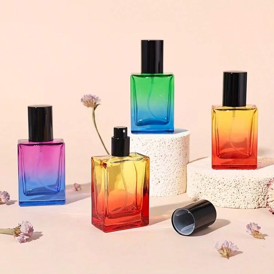 1pc 30ml Ombre Glass Perfume Bottle, Refillable Fine Mist Atomizer Spray Bottle, Portable Square Design, Suitable For Perfume, Lotion, Essential Oil, Refillable Fragrance Bottle - Multicolor - View 1
