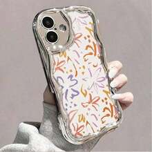 Funda resistente a golpes con textura de flor pintada y borde ondulado con baño electrolítico de color crema suitable - Plateado - Ver 2