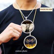 [ Customization ] Personalized Memory Super Large Circle XL Photo Pendant Inlaid With  Solid Photo Frame Pendant Necklace - 彩色 - 查看 1