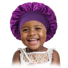 Customized Text Children's Satin Sleep Cap, Solid Color Wide Brim Elastic Mock Silk Round Hat, Hair Care Cap, Baby Cute Candy Color Versatile Children Headscarf Hat. - Multicolor - View 13