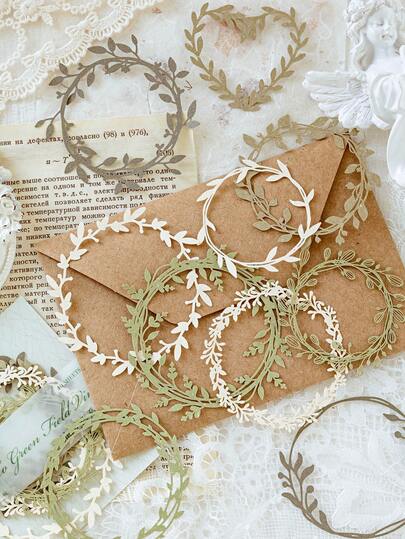 10pcs/Pack Vintage Aesthetic Flower Hollow Plant Wreath Frame Material Paper Junk Journal Planner Scrapbooking Vintage Lace Decorative DIY Craft Paper