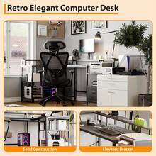 Escritorio para juegos en forma de L de 193 cm, estación de almacenamiento multifuncional con concentrador de energía integrado y soporte para monitor, escritorio esquinero ergonómico con cajones de almacenamiento. - Gris - Ver 8