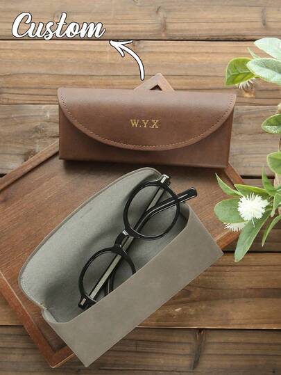 1pc Customized Name Eyeglass Case, Personalized Retro Sunglasses Storage Box, Faux Leather Material, Customizable Foil Stamped Letters, Minimalist Portable, Mother's Day Gift, Suitable For Mom, Dad, Him/Her, Casual, Vintage, Cute, Customized, Personalized, Ideal Gift For Him, Ideal Gift For Her, Boyfriend, Grandparents, Valentine's Day