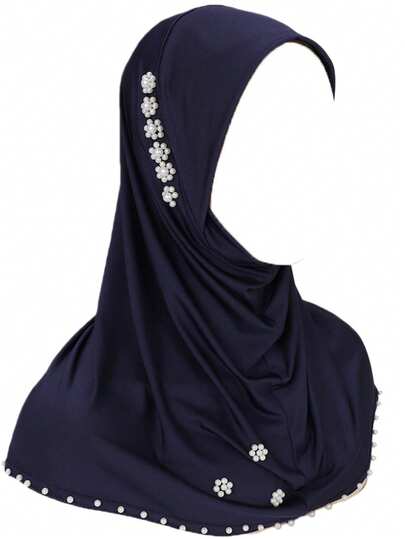 New Solid Color Pearl Studded Chin Cover Convenient Hijab, Malay/Indonesian Underscarf