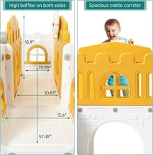 Tobogán infantil 8 en 1 para niños de 1 a 3 años, juego para bebés en interiores y exteriores con trepador, túnel para gatear, aro de baloncesto, telescopio y almacenamiento de juguetes. - Naranja - Ver 4
