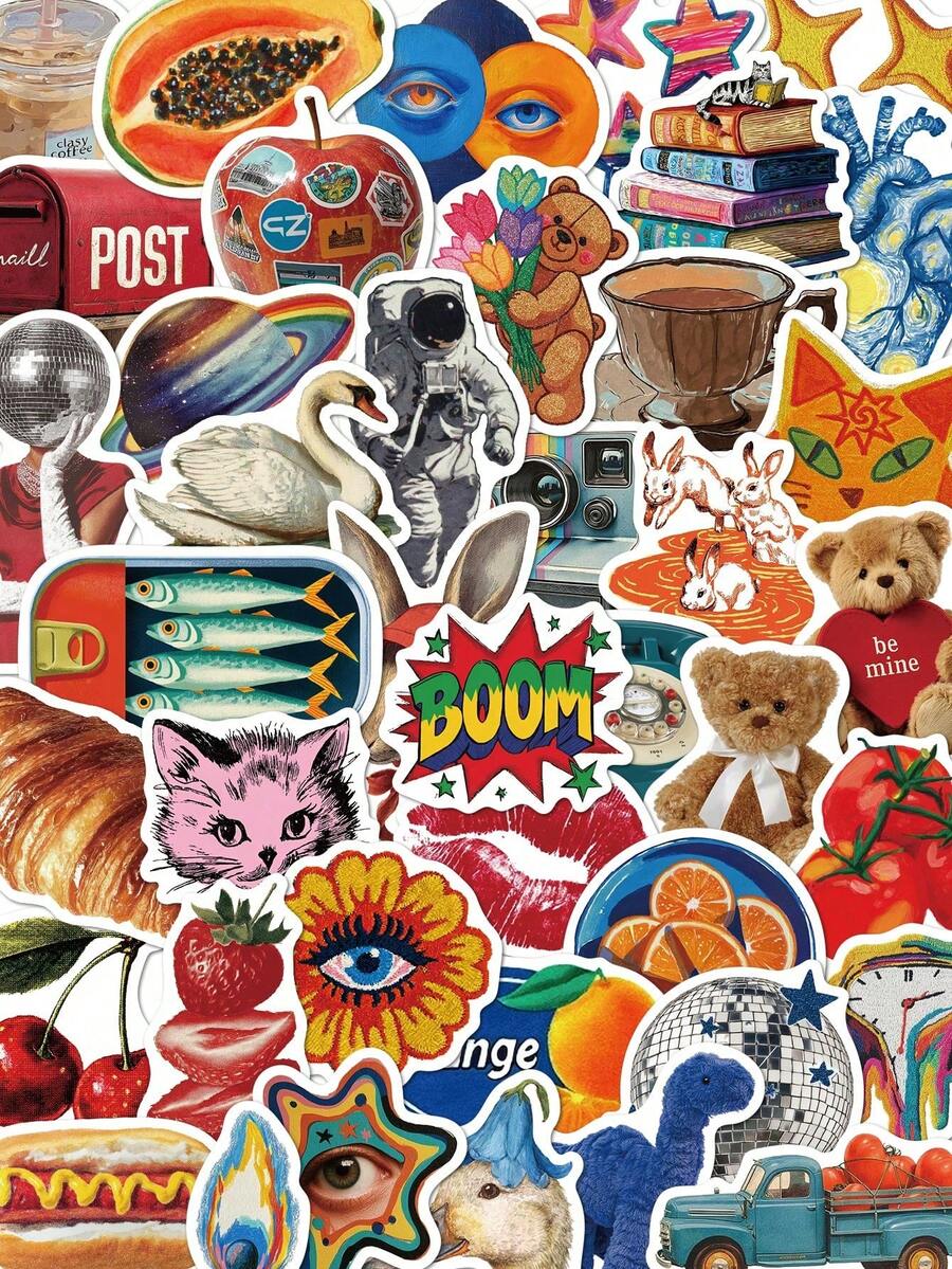 50 buc autocolante creative retro Y2K, autocolante graffiti potrivite pentru laptop, telefon, chitară, skateboard, frigider, bagaje, cadou de ziua de naștere, cadou de petrecere, rechizite școlare, decorațiuni pentru Halloween, Crăciun, Ziua Recunoștinței - Multicolor - Vizualizare 1