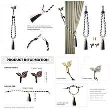 Cortinas con borlas atadas con 2 ganchos de metal, cortinas clsicas en forma de hoja, perforadas o colgadas en la pared, mltiples formas de cortinas finas y lazos gruesos para cortinas, 1 juego de 4 - Beis - Ver 1