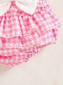 New Fashionable Summer Baby Girl Halter Top With Bow Headband, Cake Pants, And Large Bow Accessories Three-Piece Set - 粉色 - 查看 5