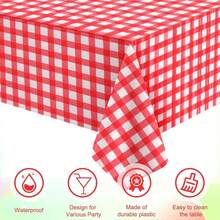 3Pcs Red And White Checkered Tablecloth Decorations, Disposable Plastic Red Gingham Tablecloth Buffalo Plaid Table Cover For Ba By Shower Bridal Wedding Birthday Party Supplies,54 X 108 Inch,RedandWhite - 紅與白 - 查看 4