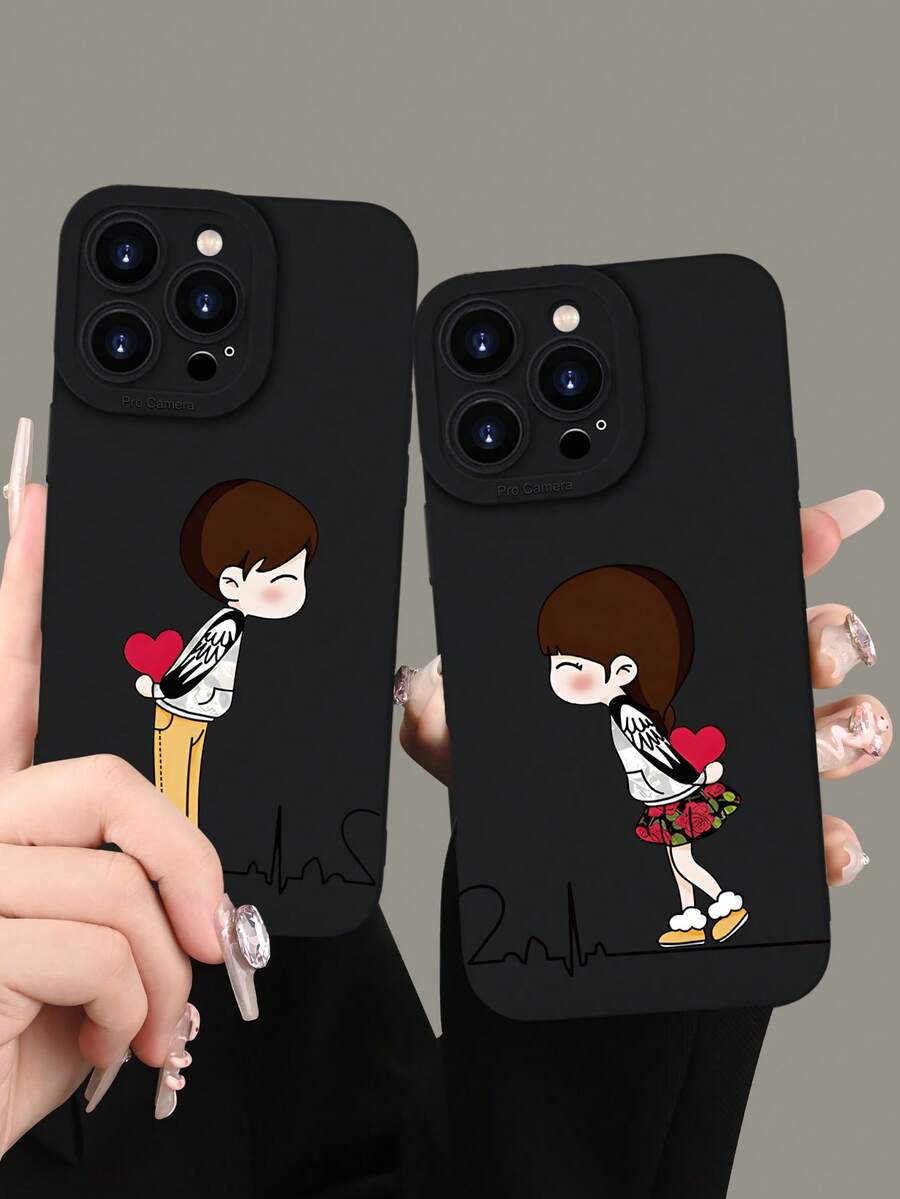 1个男女通用卡通人物带翅膀印花2D图案时尚个性化手机壳，适合作为礼物送给女朋友、闺蜜、妻子、伴侣、阿姨、老板、姐妹、同学、老师，生日、节日皆宜 - 黑色哑光软保护壳，兼容 17/13/16/15/14/13/12/11/Pro/ProMax/X/XR/XS/XSMAX/7/8/PLUS等型号 - 黑色 - 查看 1