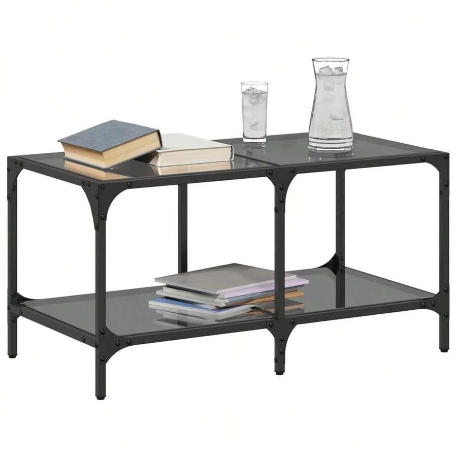 Mesa de centro vidaXL con tablero de cristal, negra, 78,5x40x40 cm, acero - Negro - Ver 1