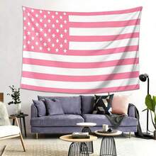 "Aesthetic Pastel Pink & White American Flag Tapestry – Large Soft Blush USA Flag Wall Hanging For Dorm Room, Bedroom, Teen Bedroom, Apartment Living Room Boho Chic  Wall Decor" - 彩色 - 查看 2