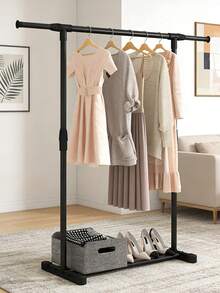 1pc Freestanding Clothes Drying Rack, Simple Balcony Laundry Hanger, Bedroom Storage Clothes Hanging Rod, Indoor Garment Rack - Black - View 2
