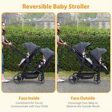 Huisuilinss Infant Double Stroller Track,Tandem Stroller,Toddler Foldable Pushchair Bassinet,Pram Twin Stroller With Multi-Position Reversible & Adjustable Backrest,Large Storage Basket And Canopy - Gris oscuro - Ver 6