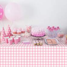 6 Pcs Pink And Whtie Gingham Tablecloth Decorations, Disposable Plastic Pink Checkered Tablecloth Buffalo Plaid Table Cover For Ba By Shower Bridal Wedding Birthday Party Supplies,54 X 108 Inch,Pink - 粉色 - 查看 5