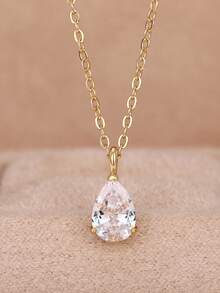 1 chiếc dây chuyền mặt đá Cubic Zirconia thanh lịch, thích hợp làm quà tặng cho phụ nữ vào ngày Valentine, đám cưới, lễ đính hôn, kỷ niệm, tiệc tùng. - Vàng - Xem 2