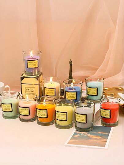 1PC Multi-Color Multi-Scent Glass Jar Scented Candle, Aromatic Long-Lasting Fragrance Candle For Home Bedroom Bathroom Office Living Room Dorm, Aesthetic Decorative Candle, Cute Stylish Self-Care Essential, Birthday Holiday Housewarming Gift For Women Friends, Slow Burning Relaxation Candle, Room Fragrance Photo Prop