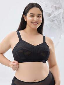 Women's Plus-Size Push-Up Bra - Sexy Lace & Translucent Design, Wire-Free Design & All-Day Breathable, Perfect For Everyday Use - Black - View 6