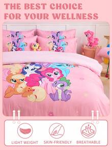 MY LITTLE PONY 2/3件套床上用品，可爱卡通图案，舒适透气，亲肤柔软，不易起球，家用纺织品，房间装饰，包含1个被套和1/2个枕套，不含被芯，适用于单人床/双人床/大号床/特大号床，四季皆宜，可机洗，精美礼品，通过OEKO-TEX认证 - 彩色 - 查看 7