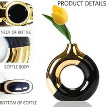 ml Jarrones De CerámicaFlorero Decorativo para Hogar Minimalista Moderno Fino Jarrones Redondos Utilizados en la Mesa de la Boda Fiesta Escritorio Sala de Estar Dormitorio de Oficina Oro negro-S10101 - oronegro - Ver 5