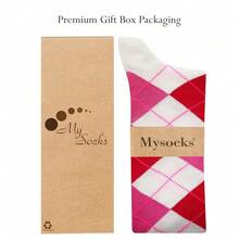 Mysocks Unisex Knee High Long Socks Argyle,8-11,PinkFuchsiaonCream - PinkFuchsiaonCream - View 6