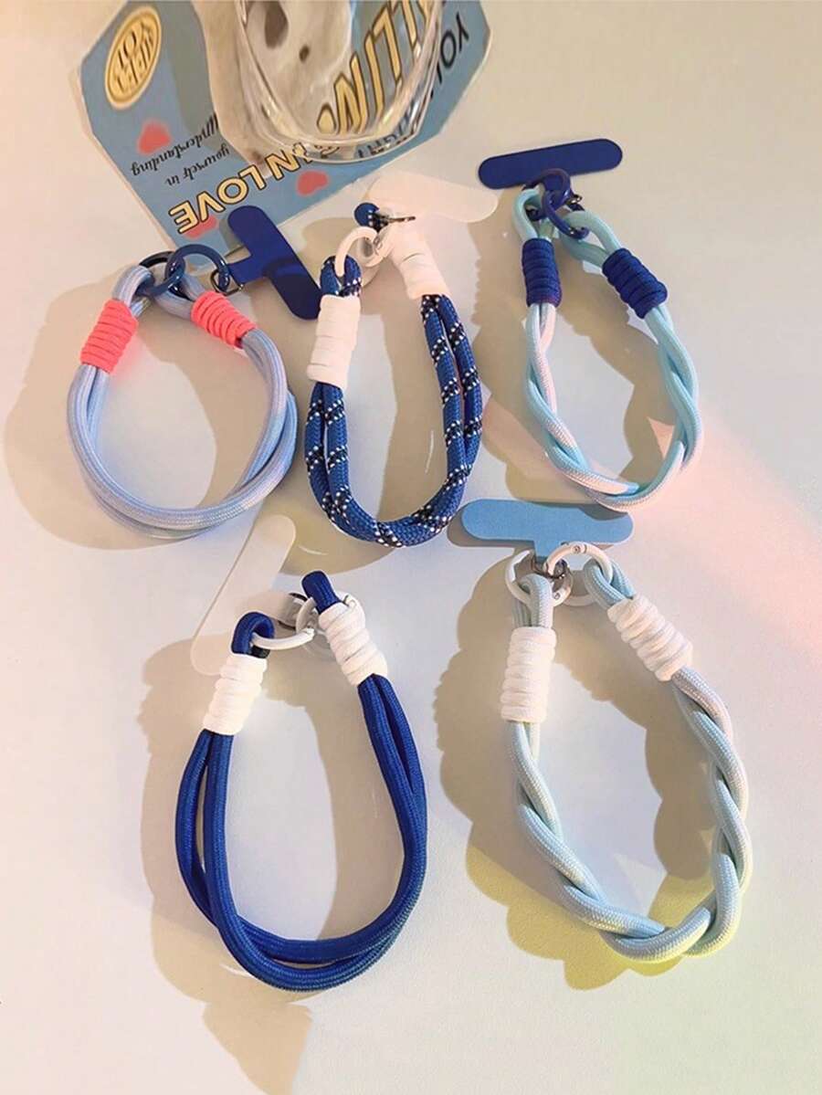 1条简约蓝色编织手链带,适用于手机壳、便携装饰、钥匙扣、腕带、耳机盒,男女皆宜的多功能创意配饰,可用作相机背带、手机挂绳 - 彩色 - 查看 1