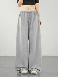 1 pieza Pantalones de punto con cordón casual y versátil para mujer, adecuados para ocio, deportes y fitness, aptos para primavera, verano y otoño - Gris - Ver 3