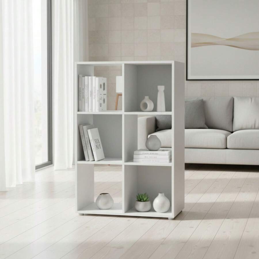 Ecommerc3 MOBLEKIT | Kệ gỗ hình khối mô-đun với nhiều ngăn và tùy chọn cửa, giá sách và đồ nội thất lưu trữ cho phòng ngủ, nhà bếp hoặc hành lang - Miễn phí vận chuyển ✅ Giao hàng trong 24/48 giờ đến Tây Ban Nha lục địa - Blanco - 6 Comp | 61.2*29.7*91.2cm - Xem 1