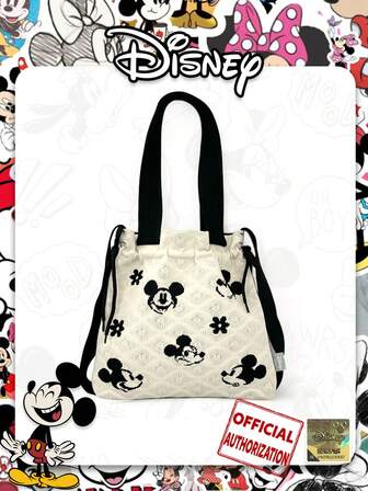 Cartoon Mickey Mouse Pattern Drawstring Shoulder Bag, Handheld Tote Bag For Shopping, Travel, Daily Matching, Parties, Holiday Gifts